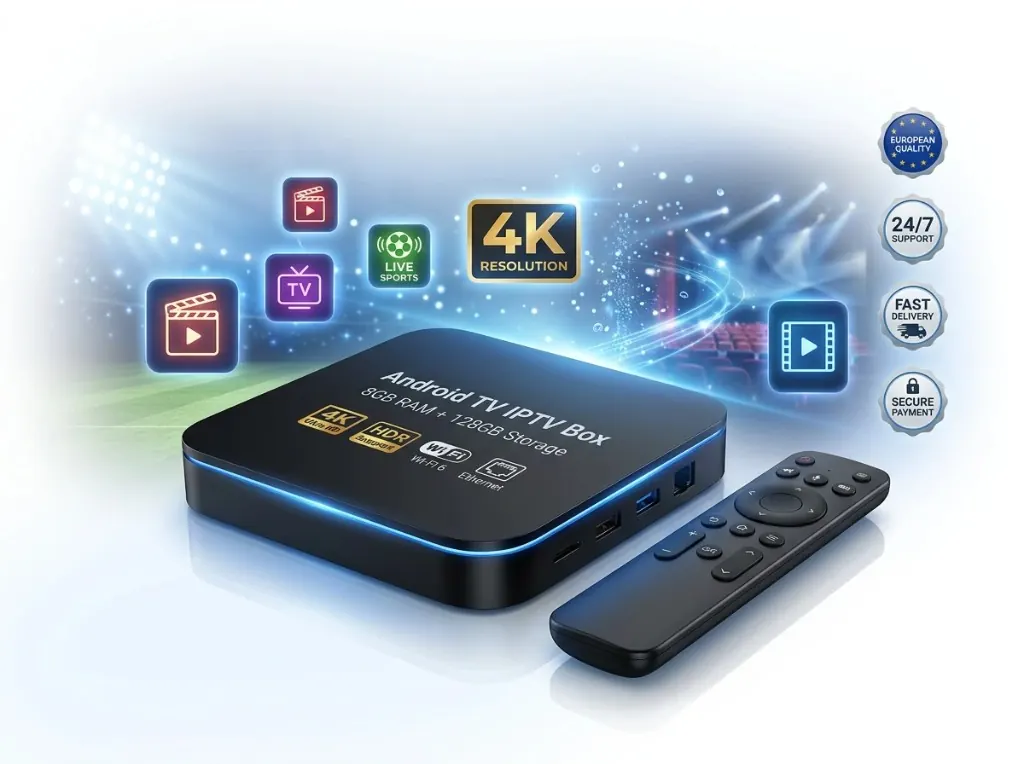 Box Android TV IPTV Premium 8 Go RAM 128 Go — 4K Ultra HD avec télécommande